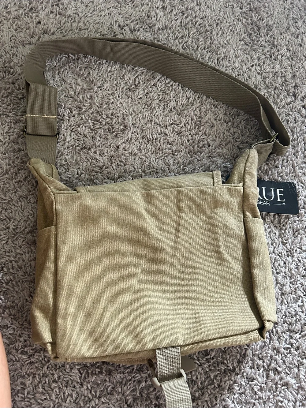 Tan/khaki  Messenger crossbody Bag with Adjustable Strap. Waterproof liner